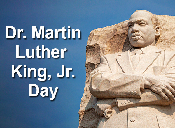 Dr. Martin Luther King, Jr. Day (text) and an image of the MLK monument on the National Mall.