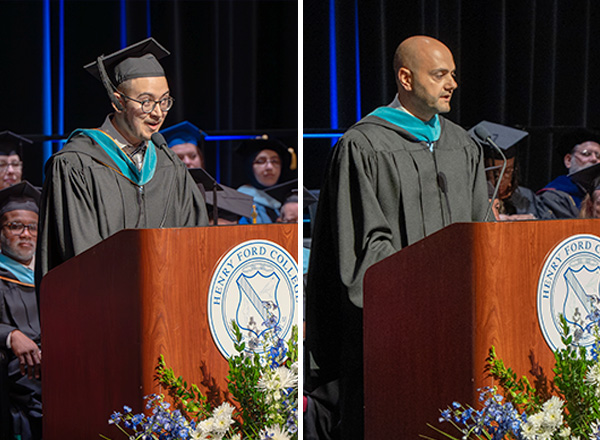Side-by-side images of the two commencement speakers. Left: Emmanuel Orozco Castellanos. Right:Assad Turfe.