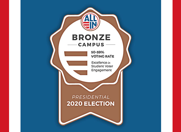 An image of the ALL IN Campus Democracy Challenge Bronze Seal. 