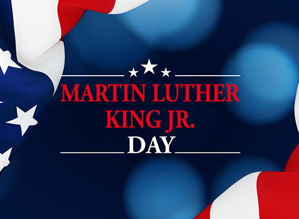 A red, white, and blue graphic that says Martin Luther King, Jr. Day.