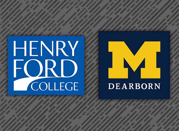 Henry Ford College and University of Michigan-Dearborn logos side-by-side.