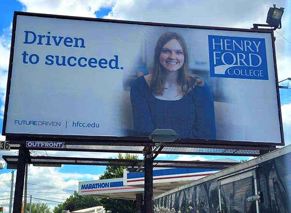 There are three HFC billboards in Metro Detroit featuring Alayna Kondraciuk, including her hometown of Flat Rock.