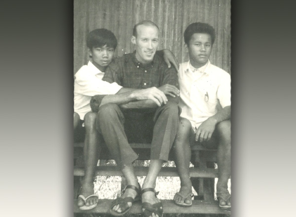 Retired HFC English instructor Ed Demerly and two of his students during his time in the Peace Corps in Malaysia circa 1967. He served in the Peace Corps for two years. 