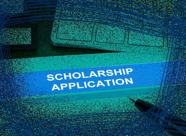 Stylized graphic that says: Scholarship Application.