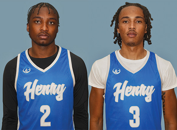 Portrait of Hawk basketball players Chansey Willis, Jr. and Damarion Bonds.