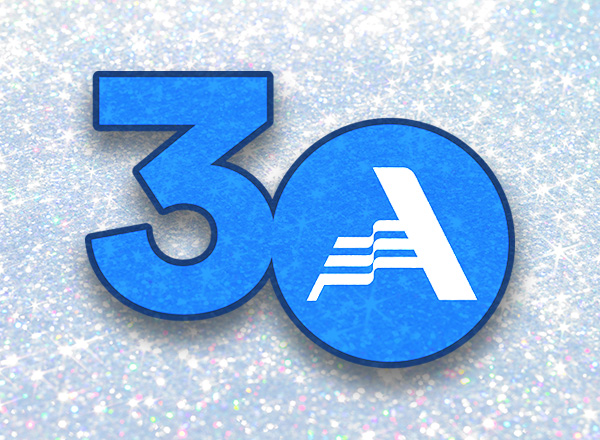 AmeriCorps 30th anniversary logo on a glittery background.