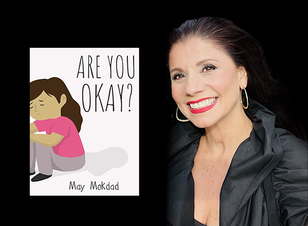 Portrait of May Mokdad and her children's book "Are you okay?".
