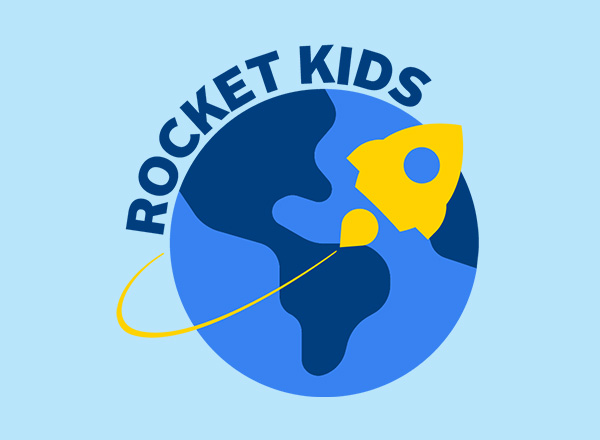 Rocket Kids graphic of a rocket circling the earth.