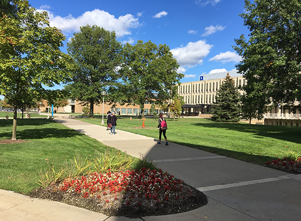 Summer photo of campus quad area