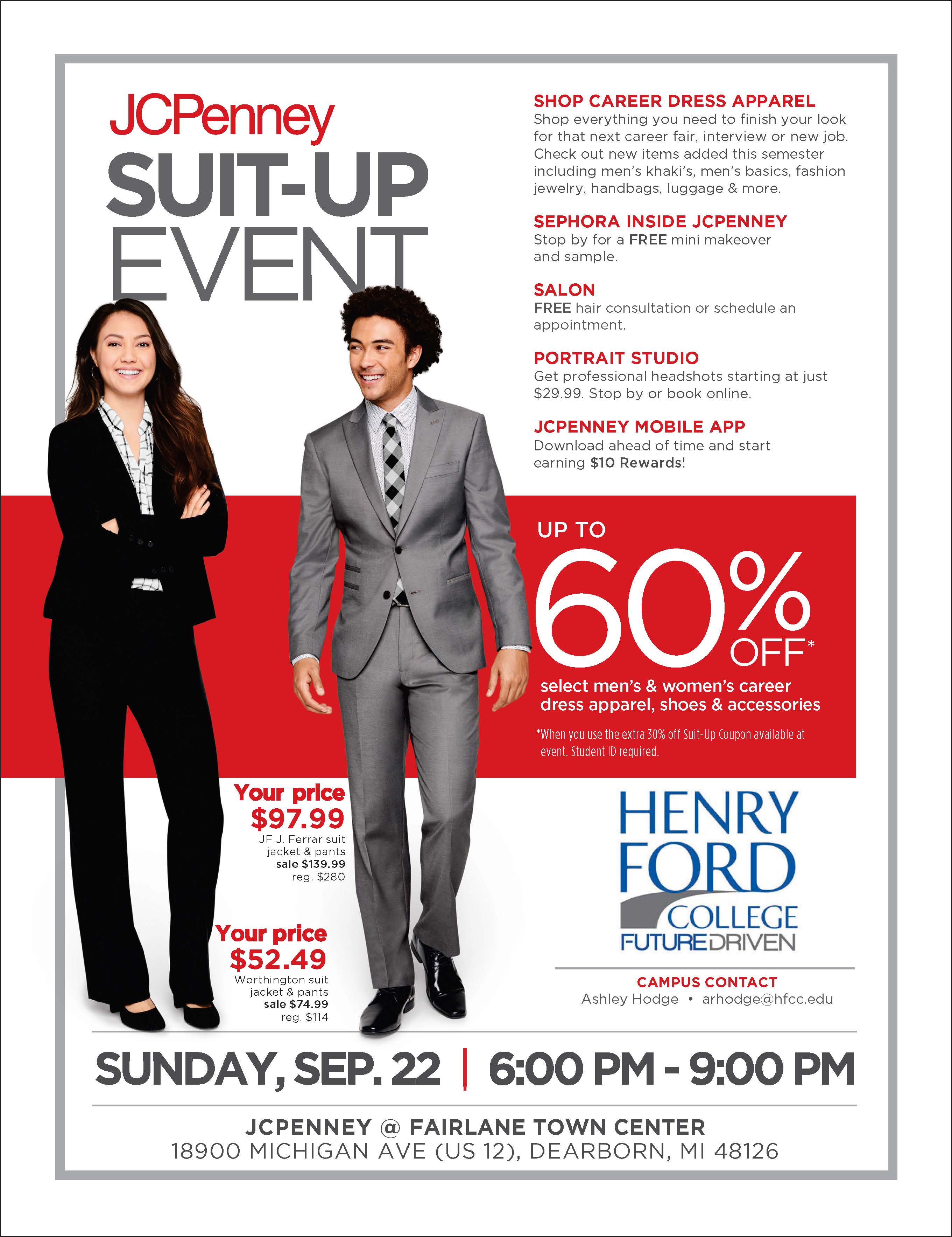 Ad for Suit-Up event featuring a well-dressed man and woman