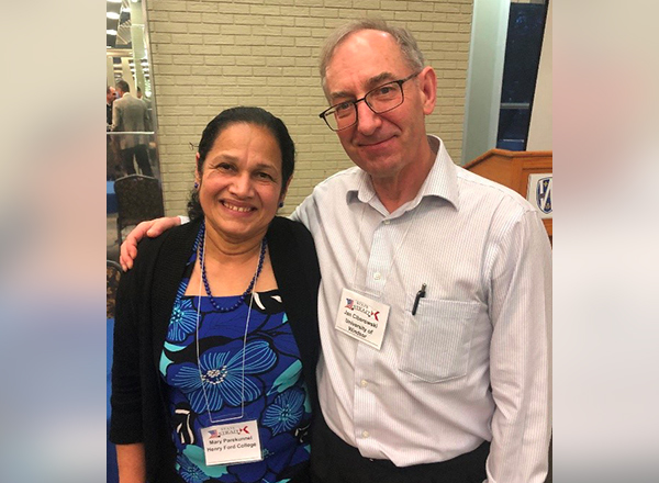 HFC biology professor Dr. Mary Parekunnel (left) and her former doctoral advisor, Dr. Jan Ciborowski (right), attended the 2019 State of the Strait Conference at the University of Windsor. 