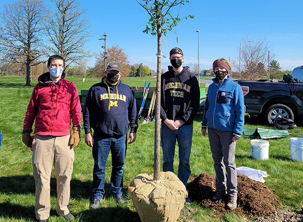 A group of HFC faculty and staff prepare to plant a tree as part of the Earth Day celebration on the main HFC campus. April 22, 2021.