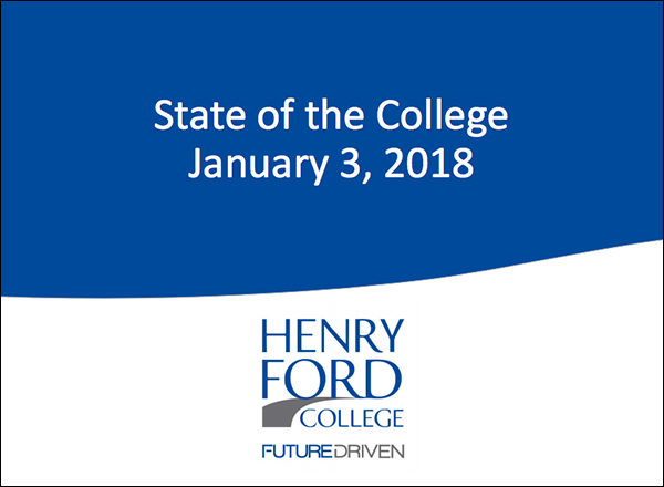 HFC Branded State of the College Powerpoint Slide with the date January 3, 2018