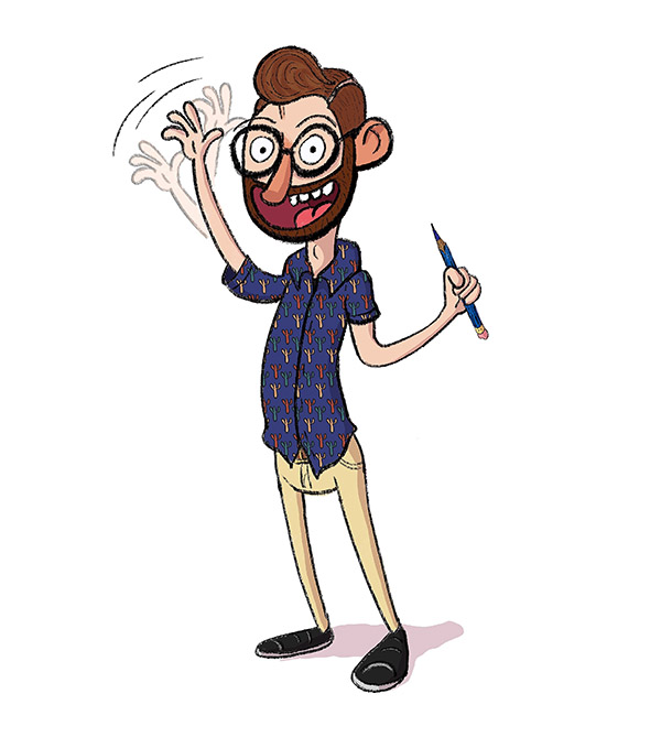 Self-portrait of cartoonist and HFC alumnus M. Cody Wiley