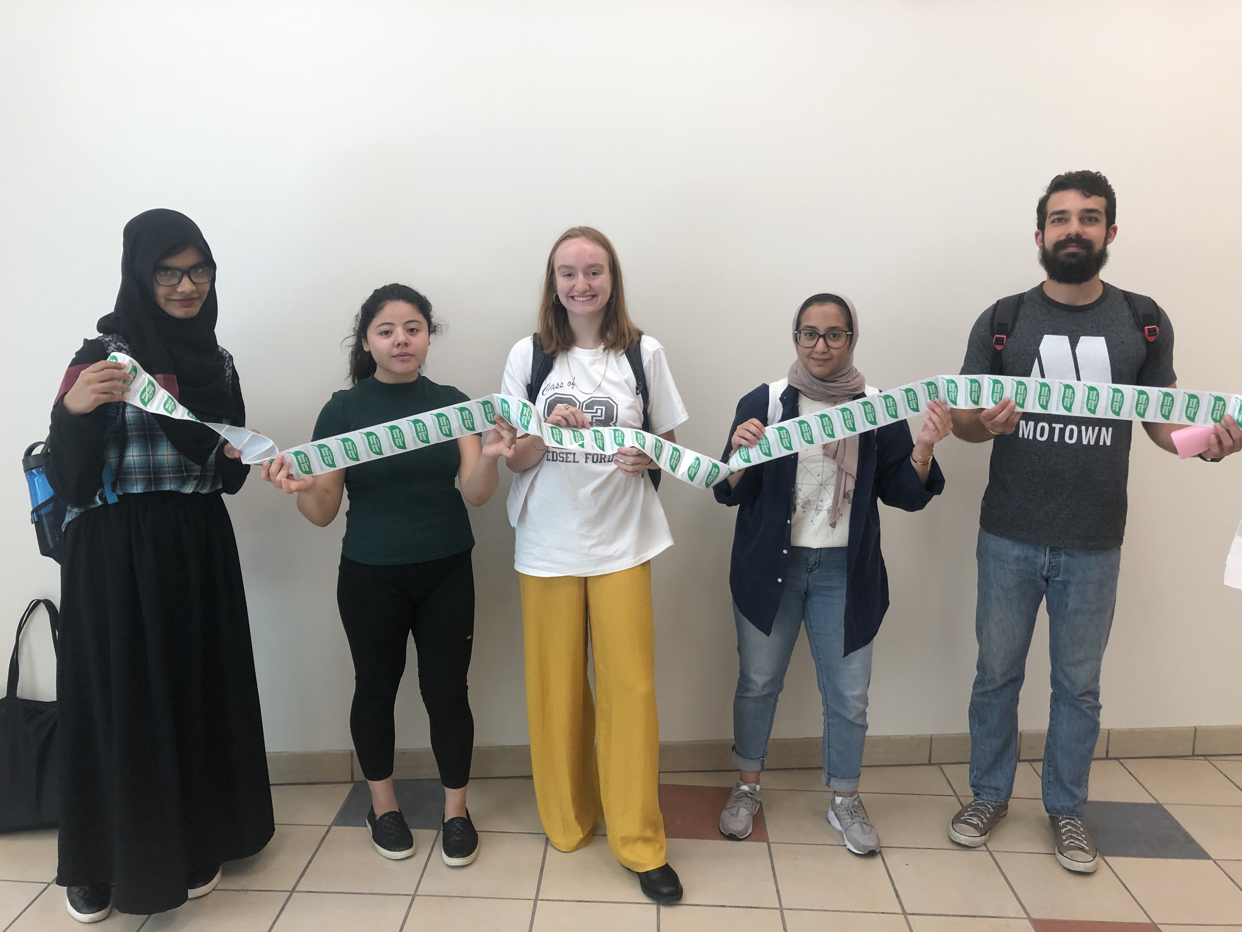 Members of the Student Environmental Association: Atika, Cynthia, Olivia, Rose, and Tom.