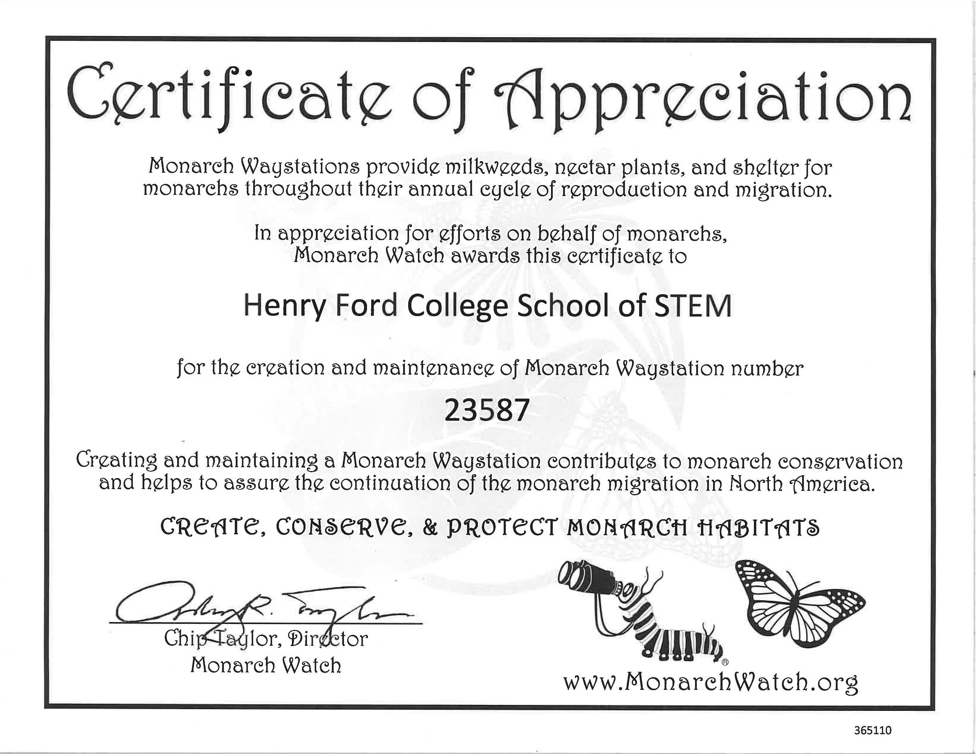 The HFC Rain and Native Plant Garden is now a certified Monarch Waystation.