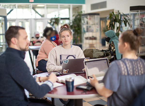 Students working together on campus