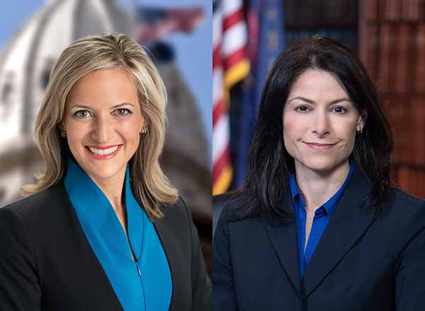 Side-by-side photos of Michigan Secretary of State Jocelyn Benson and Attorney General Dana Nessel.
