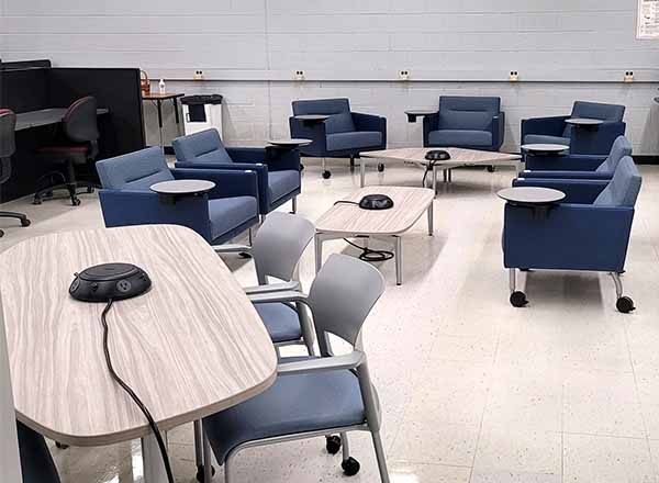 Computer lab renovation, new tables and chairs.