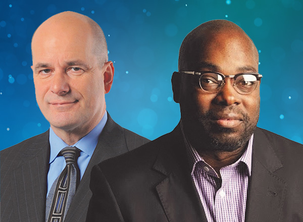 Nolan Finley on the left and Stephen Henderson on the right with a blue-green background.