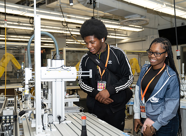 Students in the robotics lab.
