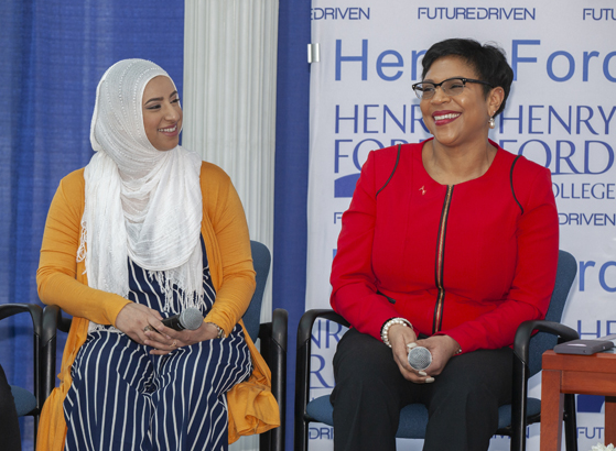 Panelists Takwa Saleh and State Senator Sylvia Santana