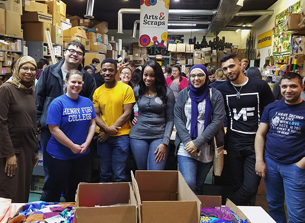 HFC staff and students volunteering at Arts and Scraps