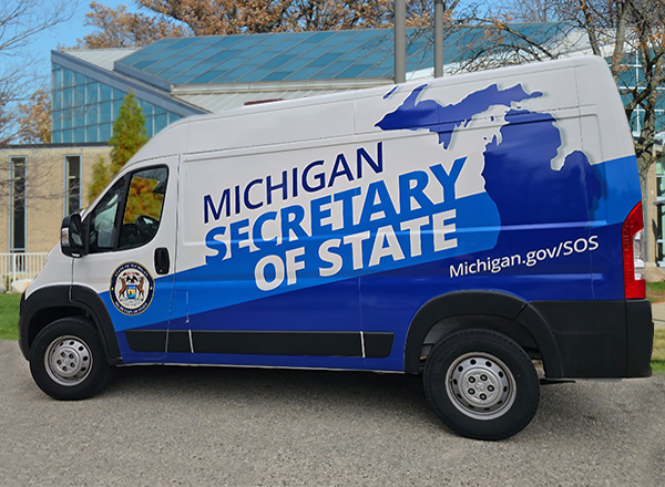 The Michigan Secretary of State (SOS) mobile office.