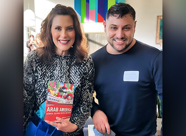 Gov. Gretchen Whitmer and HFC anthropology instructor Dr. Tareq Ramadan. Photo courtesy of Ramadan. 