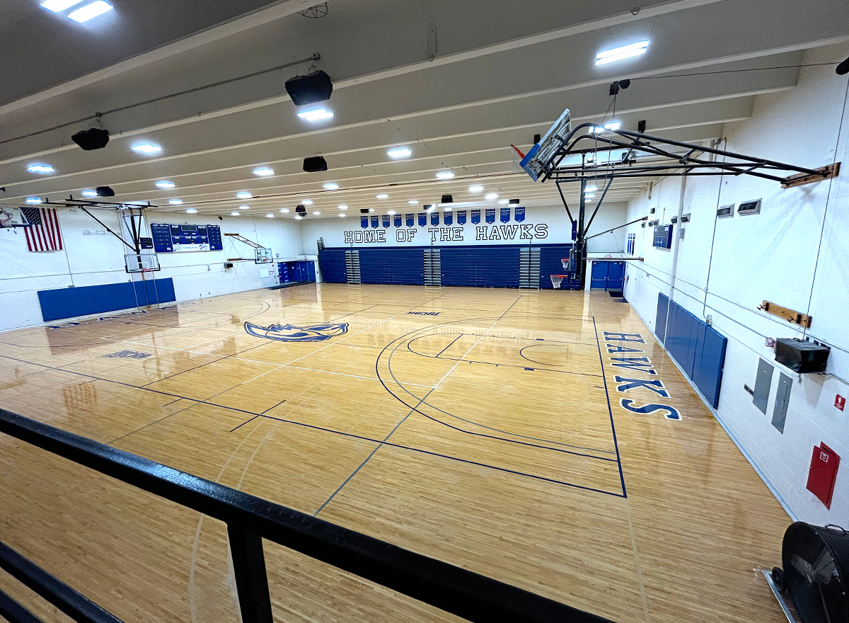 Photo of HFC Athletic Memorial in the Gymnasium taken from the upper right balcony