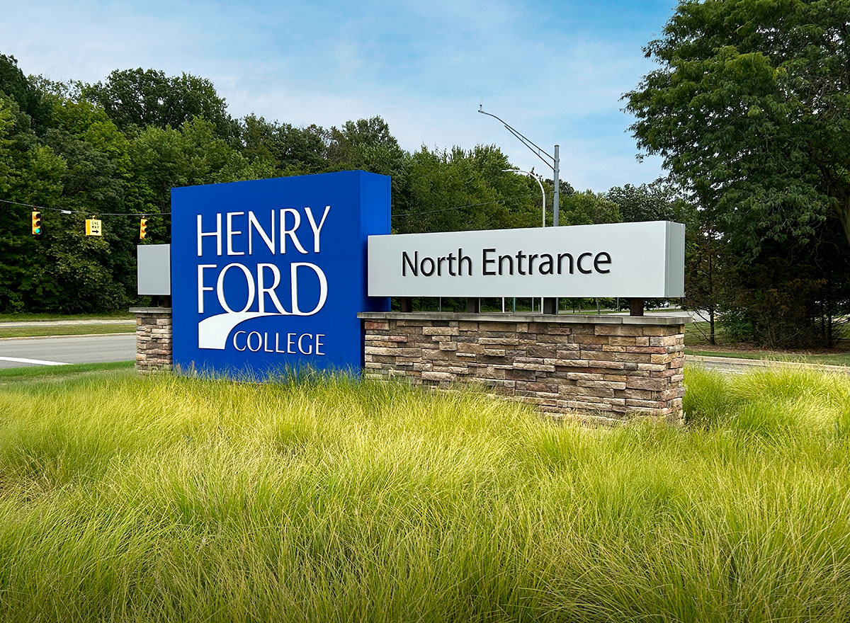 Henry Ford College north entrance outdoor sign