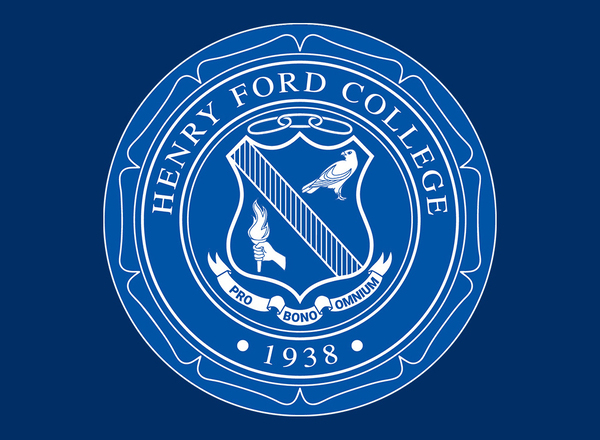 The Henry Ford College seal on a navy blue background