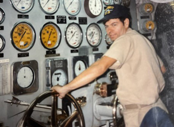Dennis Ringle in main engineering aboard the USS Jouett in 1986.
