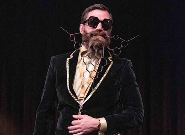 Danny Lawlor with styled mustache and beard. 