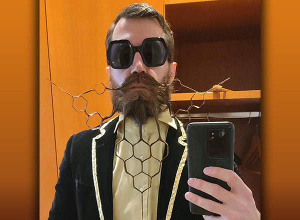 Danny Lawlor with styled mustache and beard. 