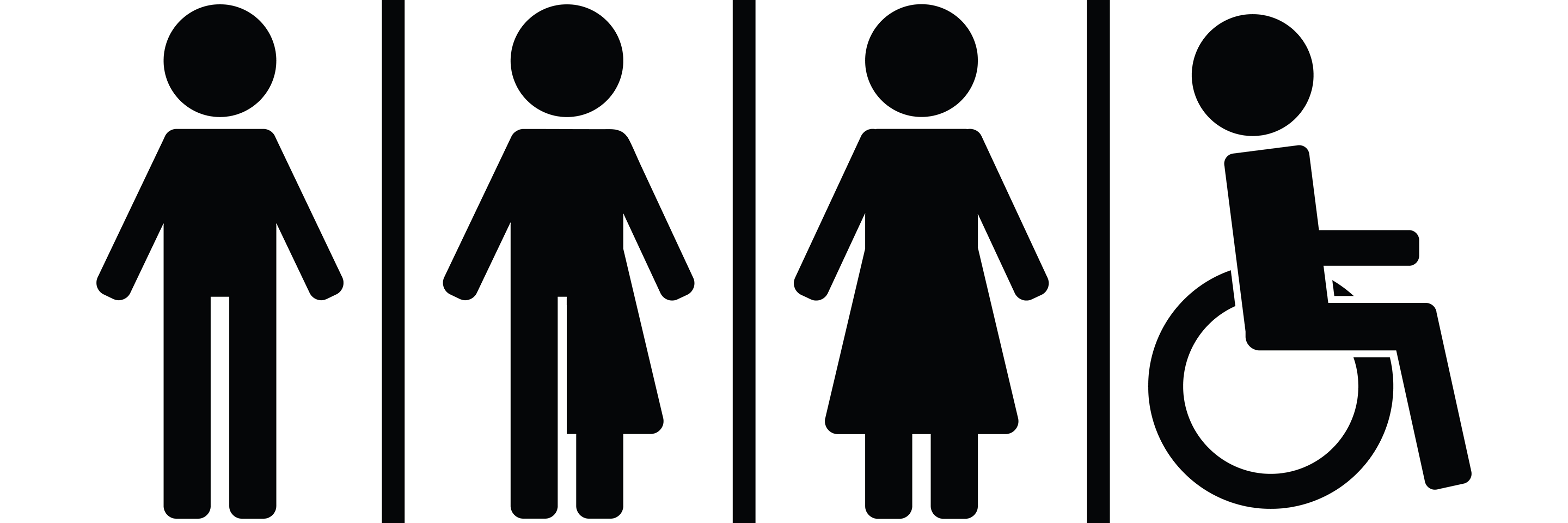 Restroom sign icons set with toilet sign, man, woman, gender neutral and handicapped silhouettes