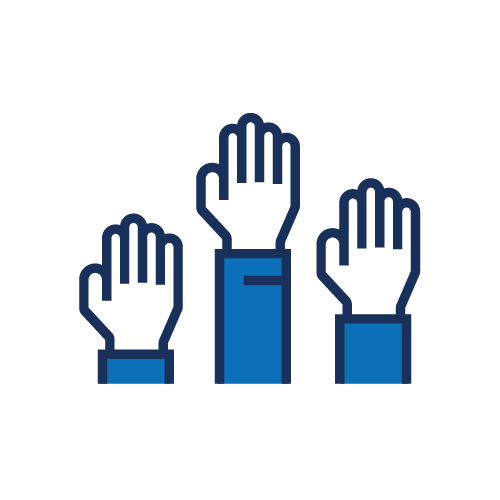 Icon of three raised hands at different heights