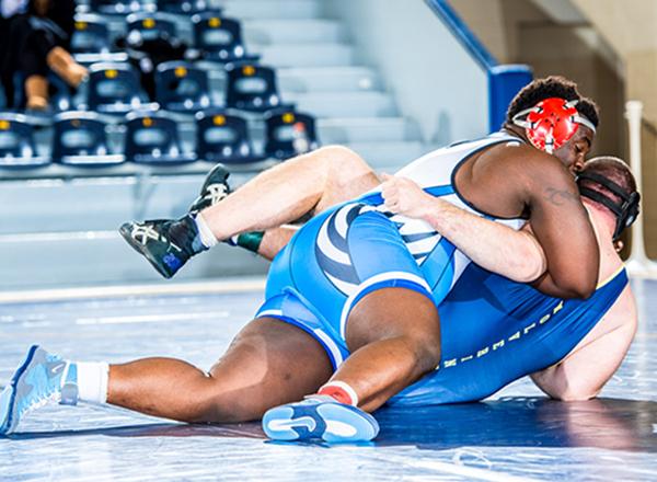 HFC grappler Jeffrey Henderson (top) ranked No. 4 in the NCWA Individual Rankings. 