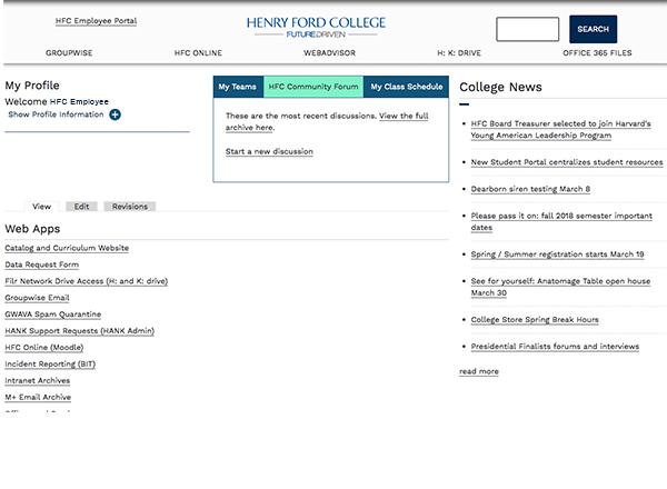 Screen shot of the new portal interface