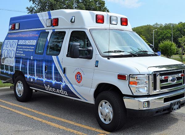 Photo of HFC's ambulance, which students use to learn the paramedic profession