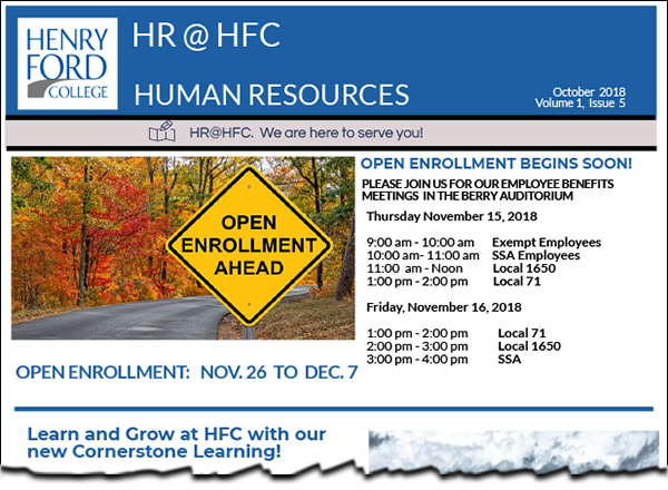 Screen shot of HR newsletter front page