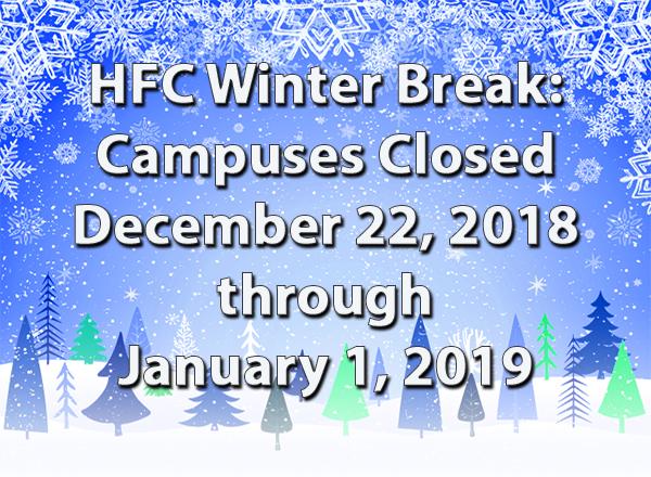 Winter scene with text: HFC Winter Break
