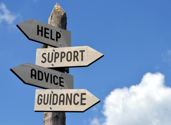 Sign indicating help, support, advice, guidance