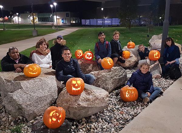 Students with pumpkins