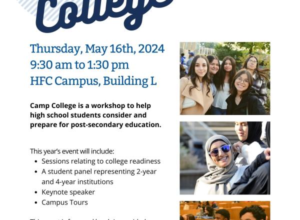 Camp College Flyer featuring three images of groups of smiling students