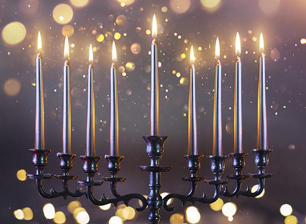 Menorah with lit candles