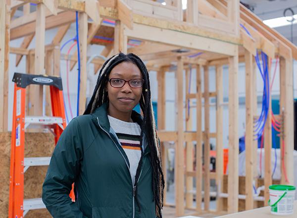 Student in construction lab