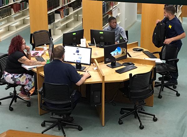 Students in the library