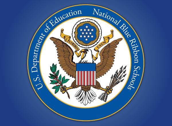 The U.S. Department of Education National Blue Ribbon School logo on a blue background. 