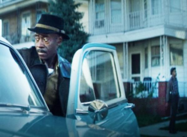 Scene from NO SUDDEN MOVE featuring Cheadle and HFC student Jesse Williams. 